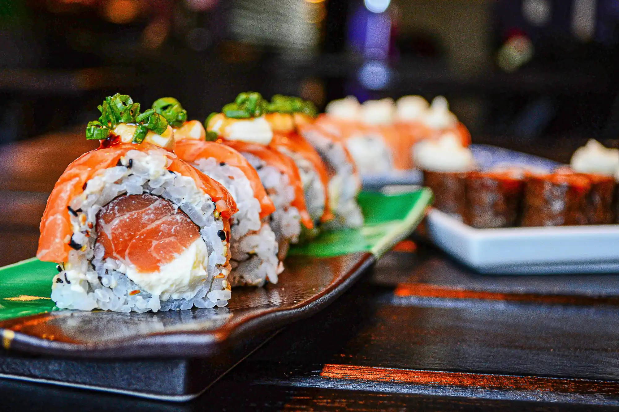 Assorted sushi platter from above