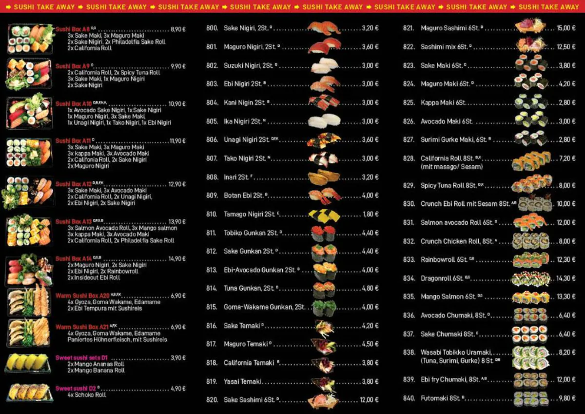 Sushi Einzelgerichte Menü