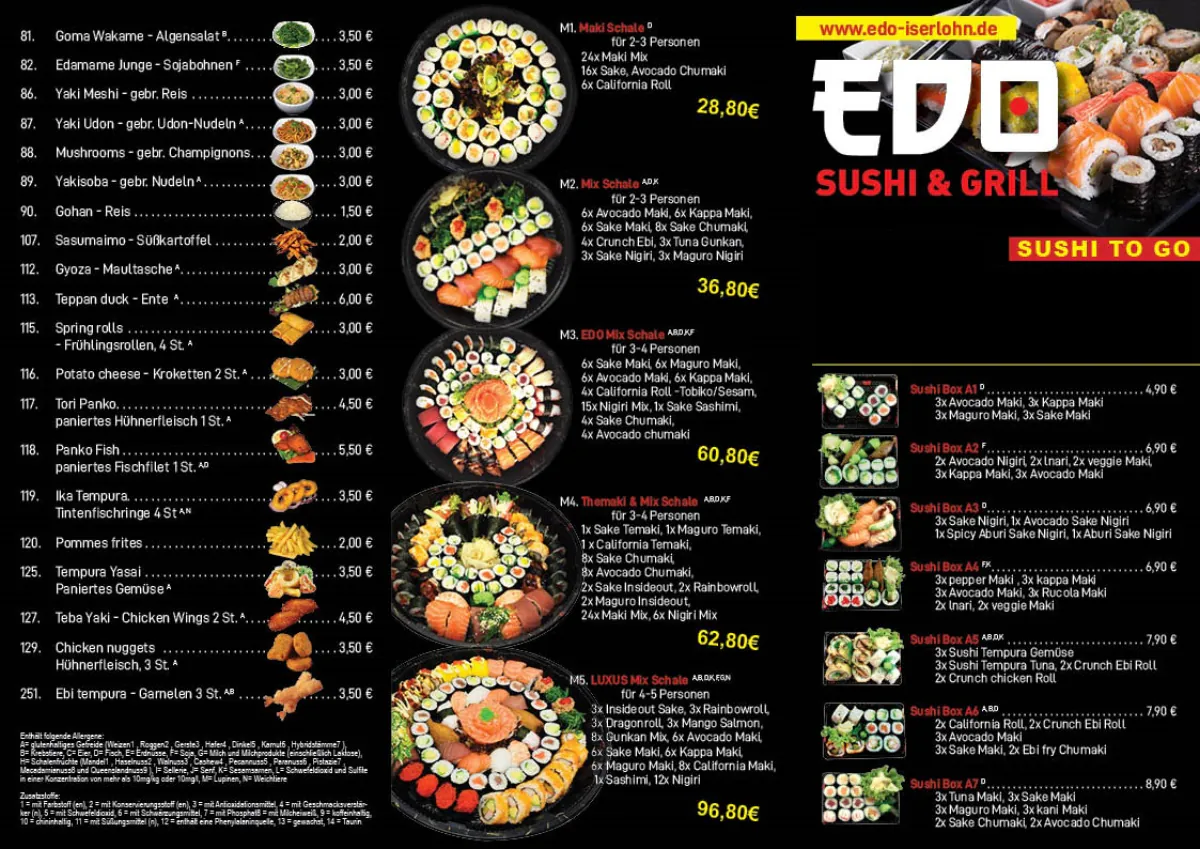 Sushi Platten und Kombinationen Menü